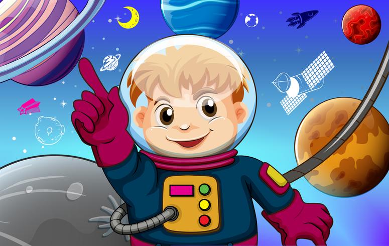 Astronaut with planets concept vector