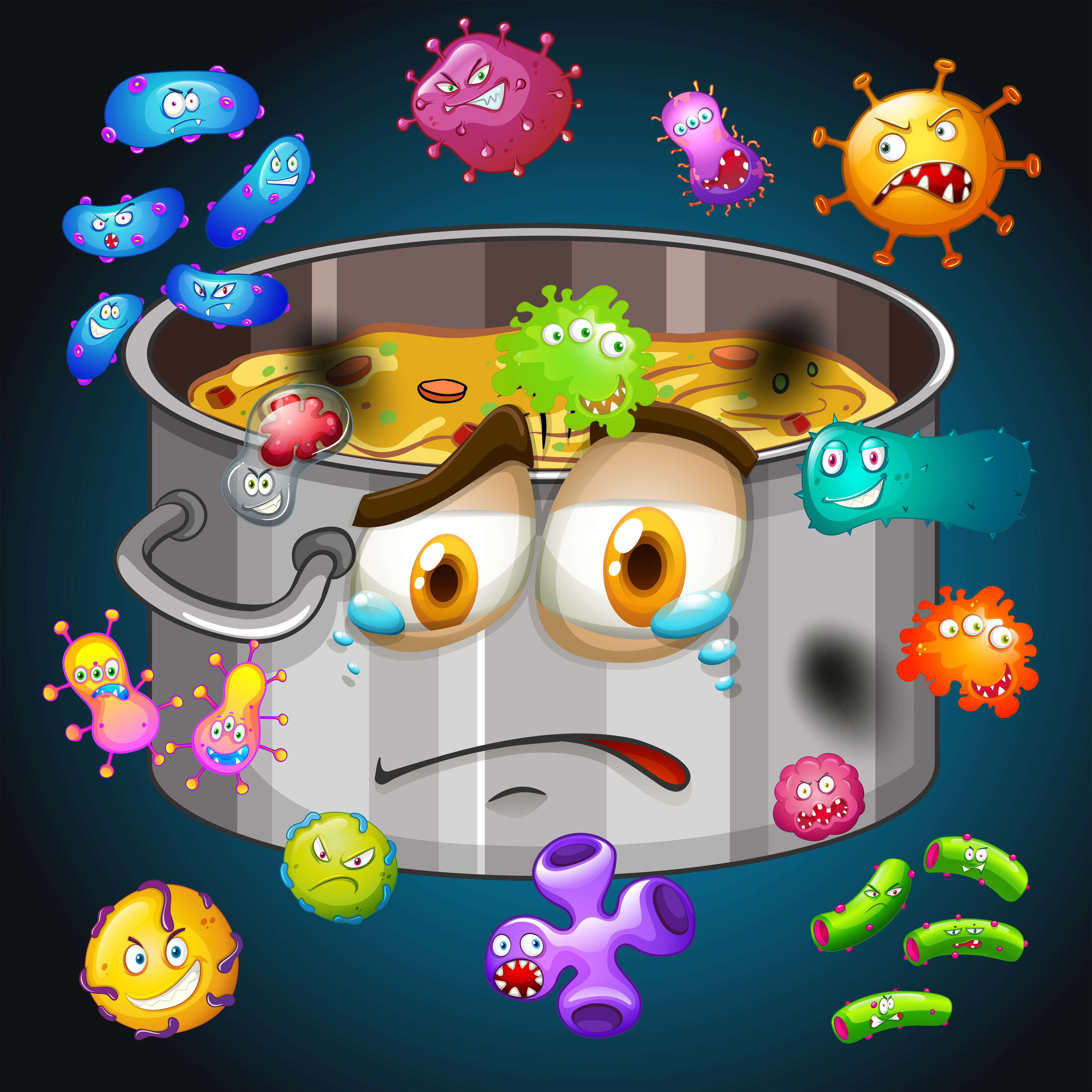 Rotten food in pot and bacteria - Download Free Vector Art ... diagram of a virus cell 