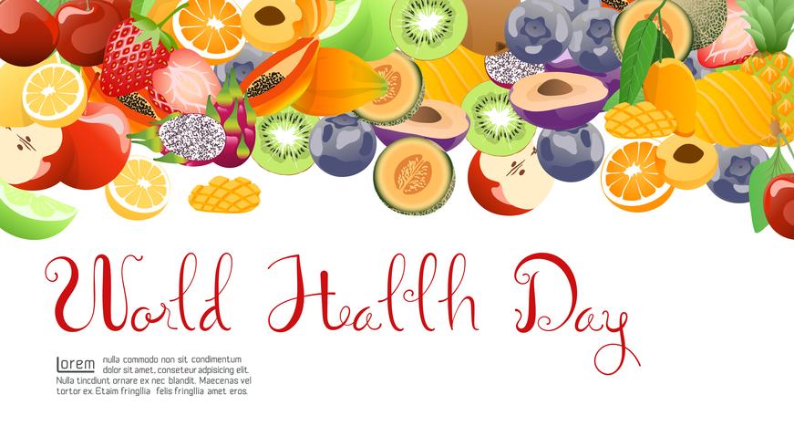 Recolección de frutas para el día mundial de la salud. vector