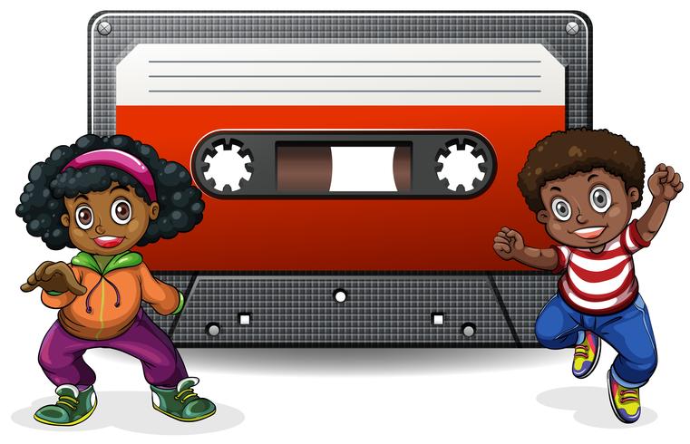 Niño y niña con cinta de casette vector