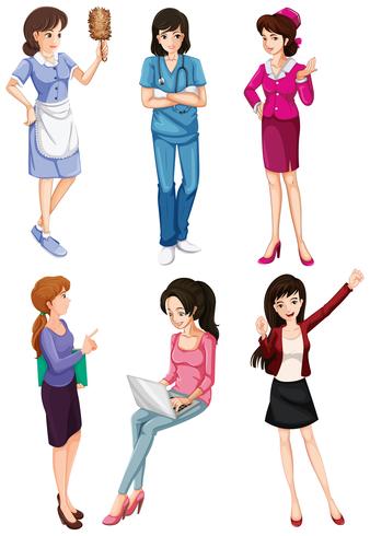 Damas con diferentes profesiones. vector