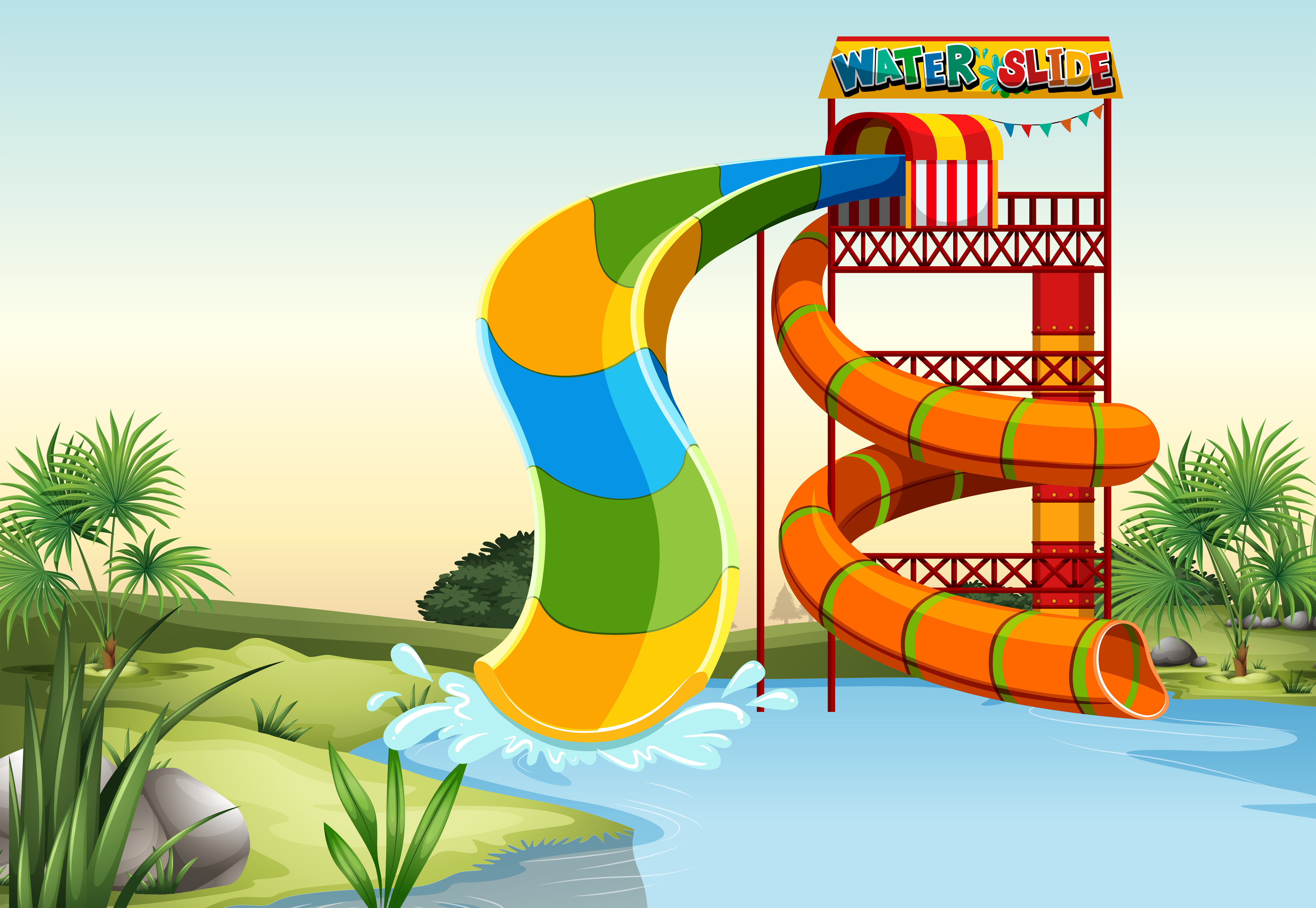 Water slide by the river 372827 Vector Art at Vecteezy