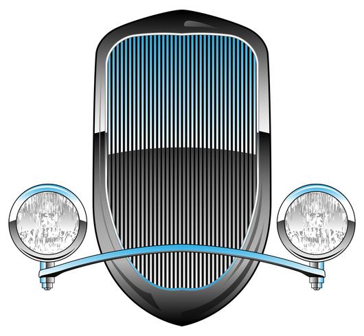 1930s Style Hot Rod Car Grill with Headlights and Chrome Trim Vector