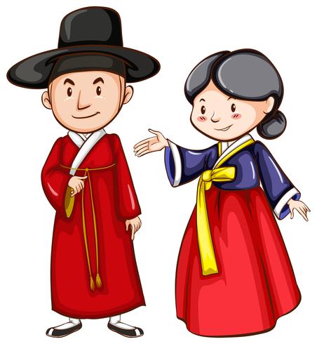 A male and female wearing an Asian costume vector