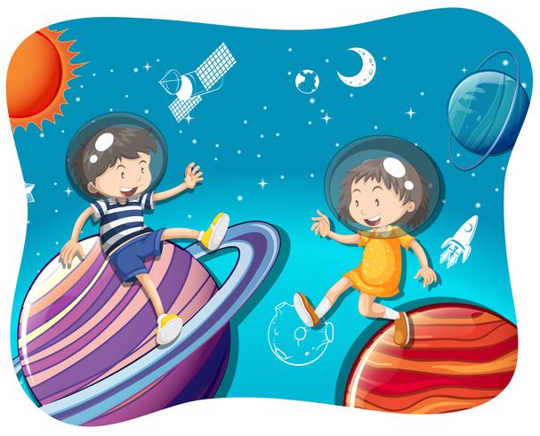 Boy and girl floating in the space vector