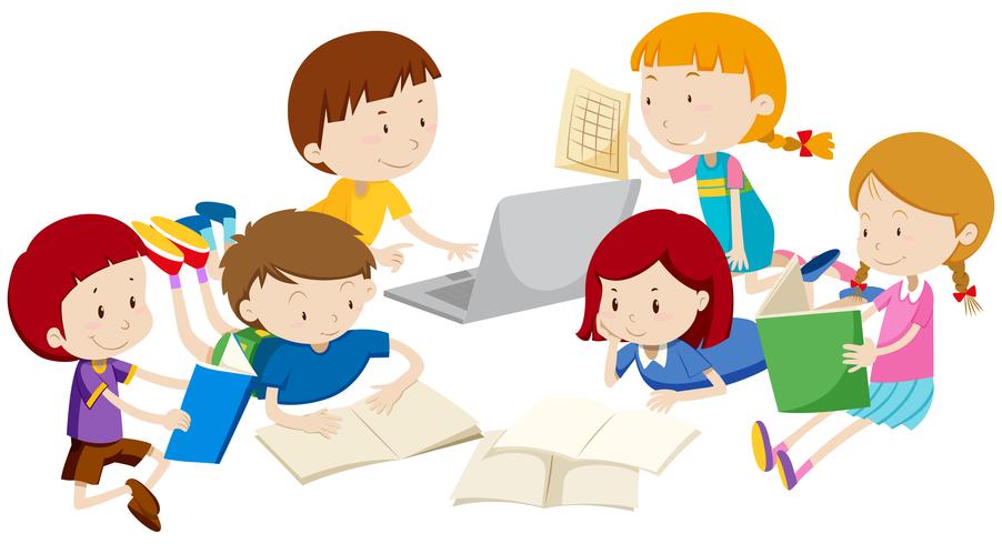 Group of children learning vector