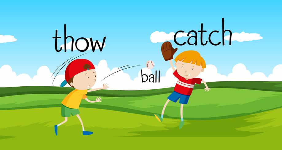 Boys throwing and catching ball in the field vector