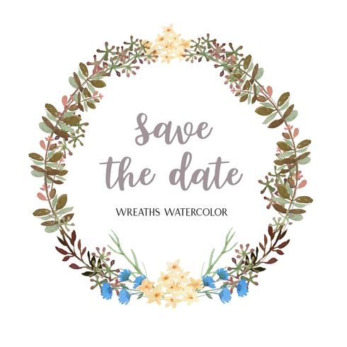 Wreaths watercolor flowers hand painted with text  frame border, lush florals aquarelle isolated on white background. Design decor for card, save the date, wedding invitation cards, poster, banner. vector