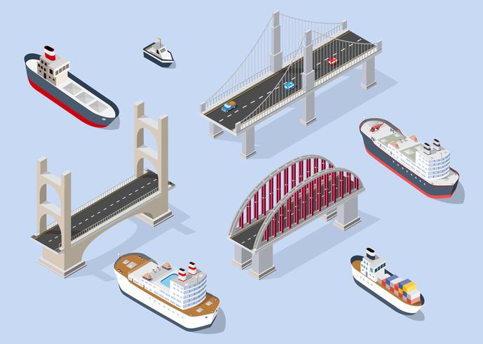 Cruise boat and naval ships vector