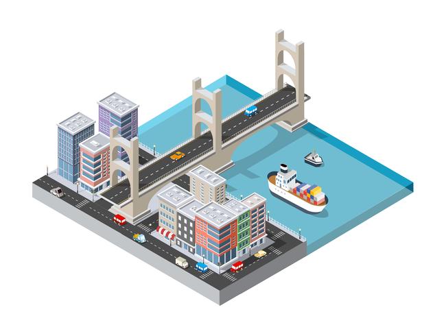City Boulevard with a port vector
