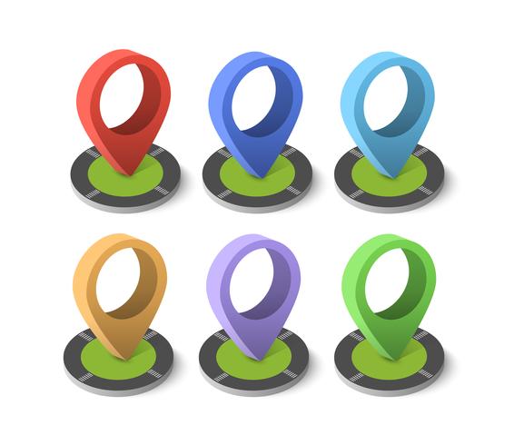 Isometric pin icon on the navigation map vector