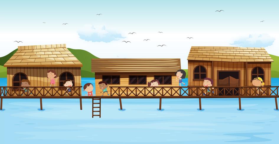 Children playing on the balcony vector