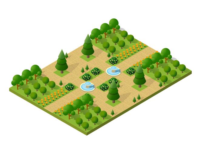 Elementos de la naturaleza isométrica 3d árboles bosque camping vector