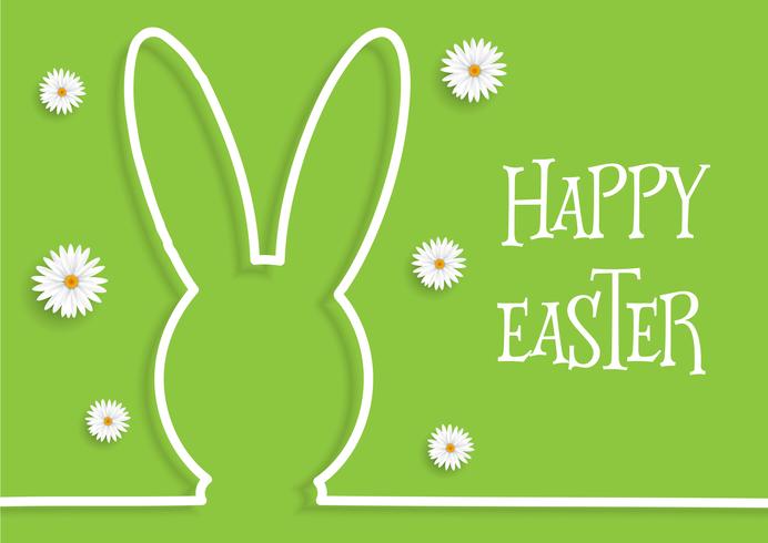 Easter background with bunny outline and daisies vector