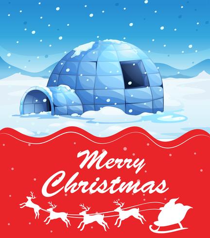 Christmas card template with igloo on snow ground vector