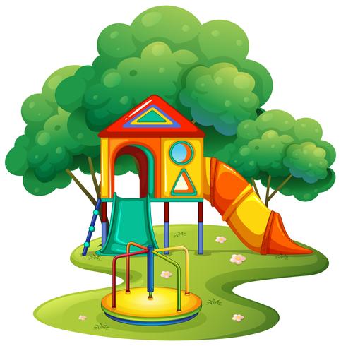 Parque infantil con tobogán y rotonda. vector