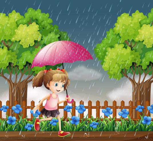 Girl running in the rain vector