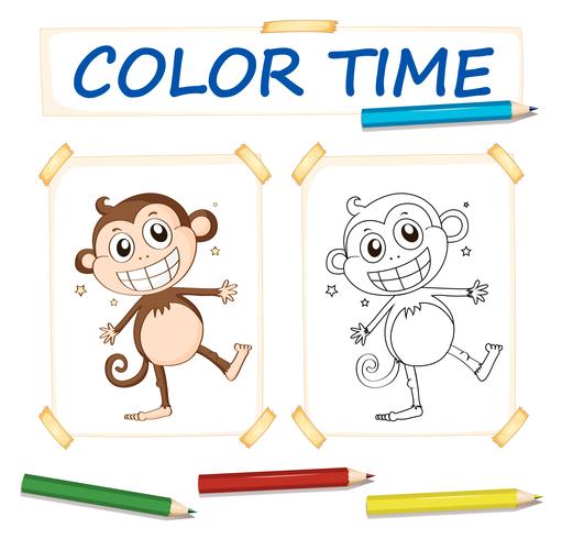 Coloring template with happy monkey vector