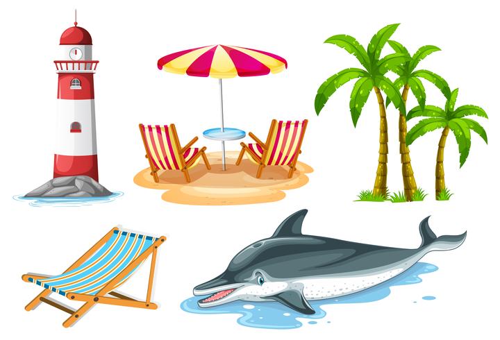 Lighthouse and dolphin for beach set vector