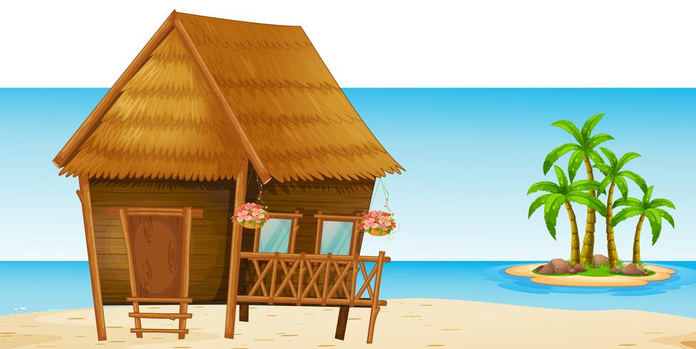 Wooden hut on the beach vector