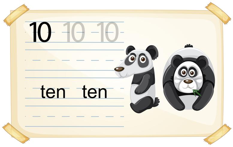 Number ten panda worksheet vector