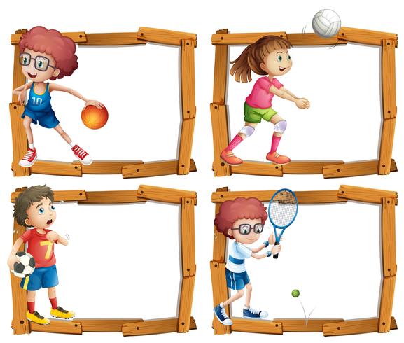 Frame template with kids playing sports vector