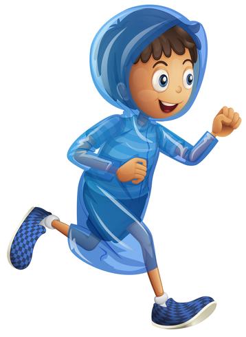 Niño pequeño en impermeable azul vector