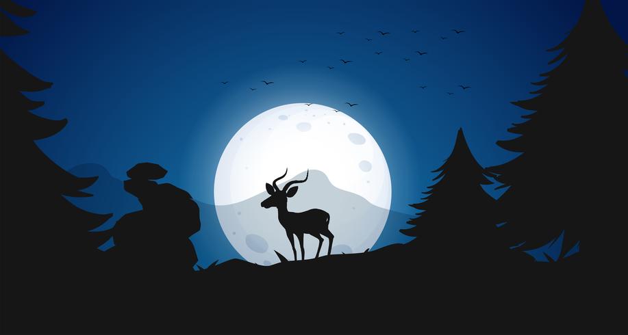 Silhouette Deer at Night Forest vector