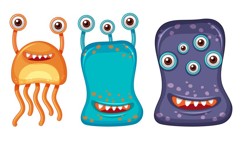 Three aliens with many eyes vector