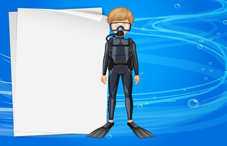 Paper template with diver in the sea vector