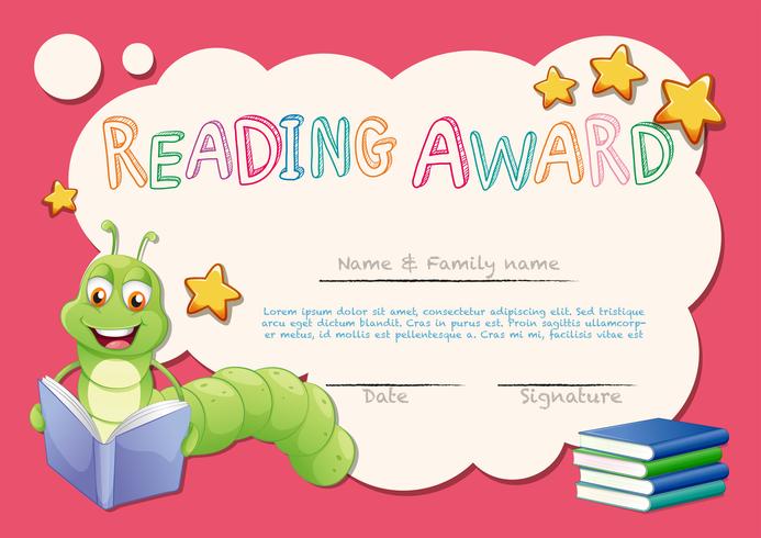 Certificate template for reading award vector