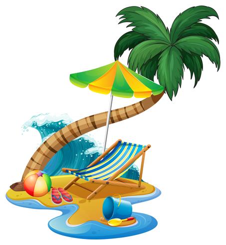 Beach scene with seat and umbrella vector