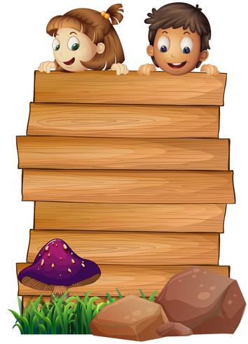 Wooden board template with boy and girl vector