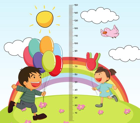 Growth mearsuring chart with girl and boy in park vector