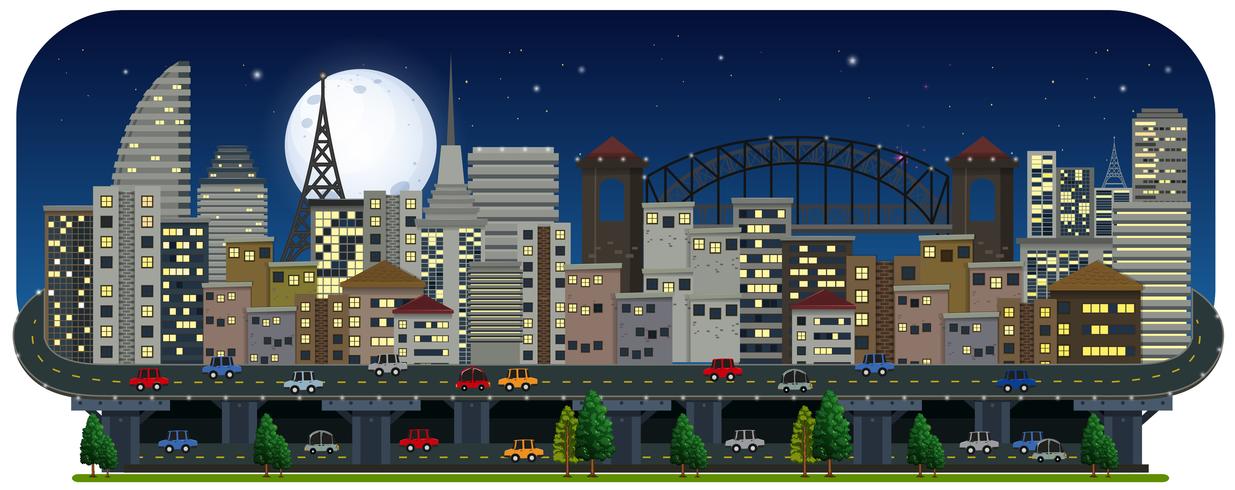 A Panoramic View of City at Night vector