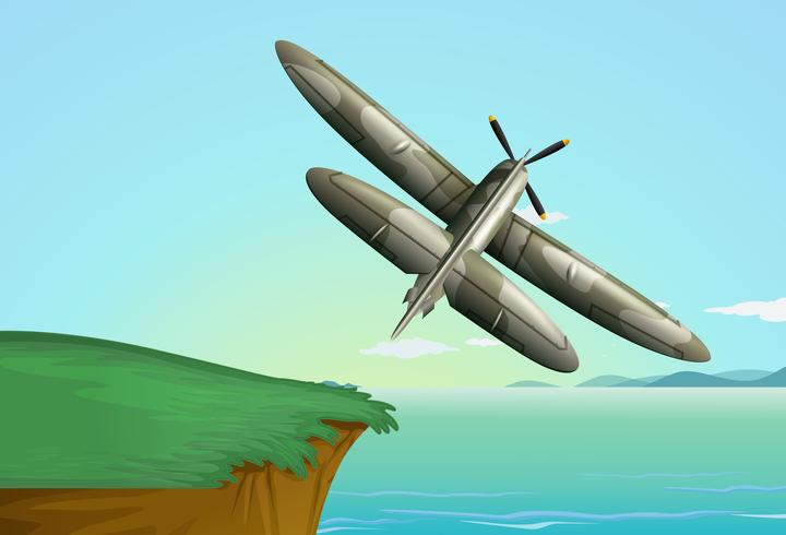 Army airplane flying over the ocean vector