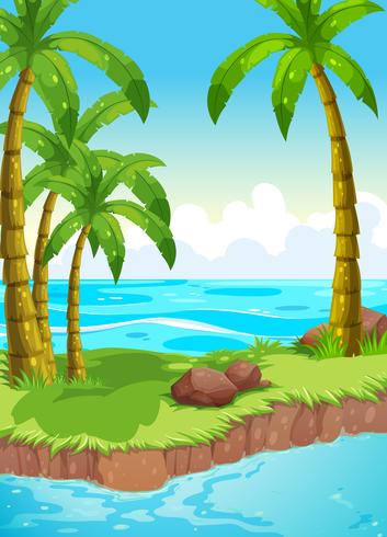 Scene with coconut trees on island vector