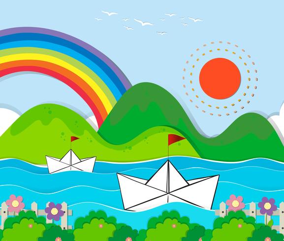 Paper boats floating in the river vector