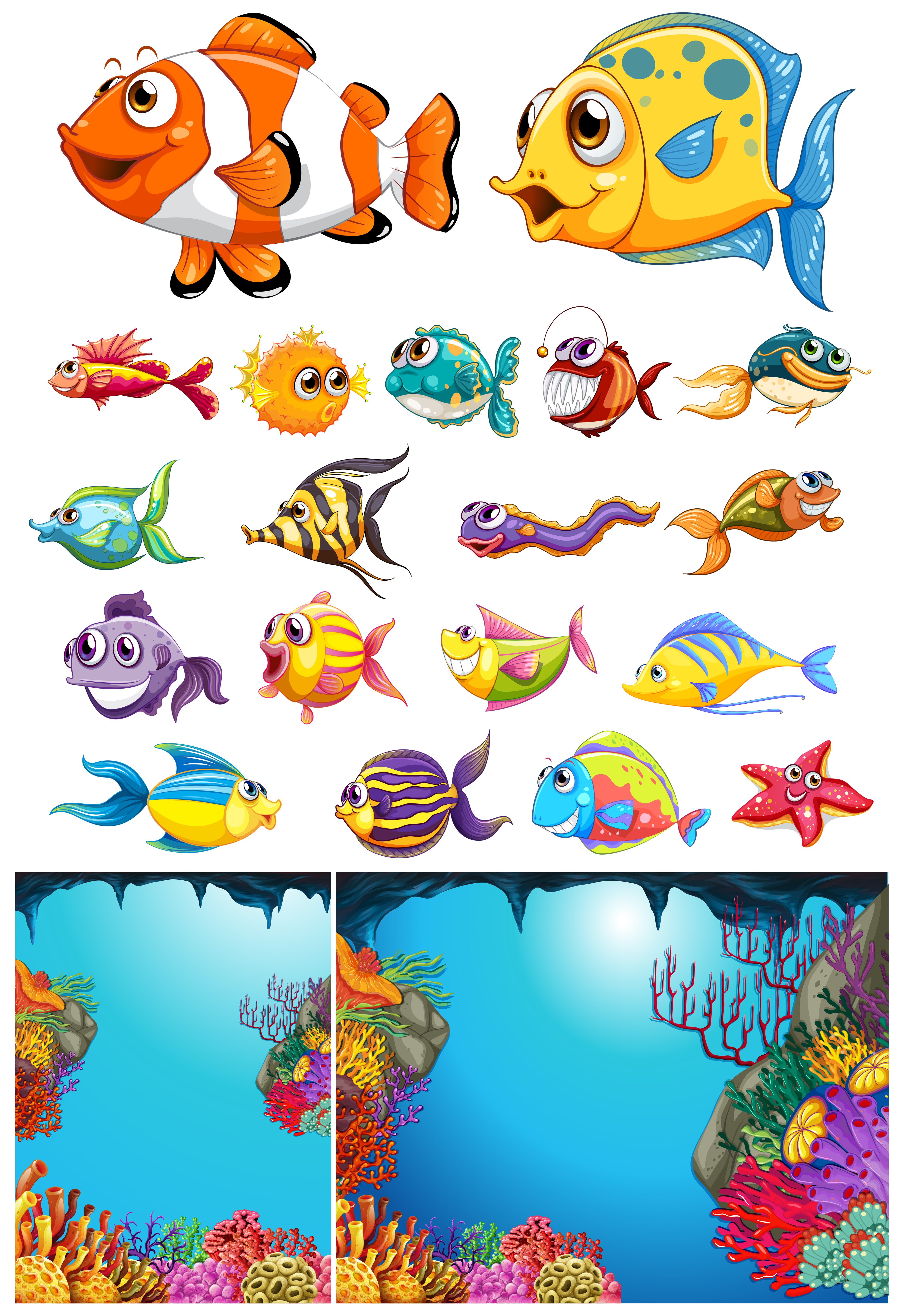 Download Ocean scene and many sea animals - Download Free Vectors ...