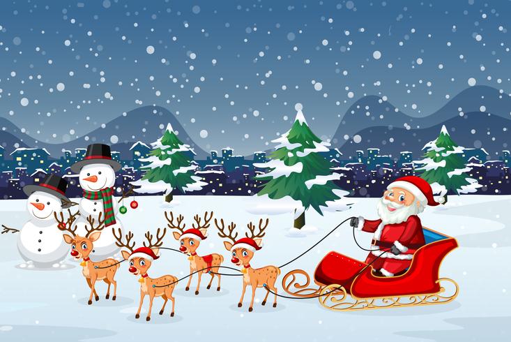 Santa riding  sleigh outdoor vector