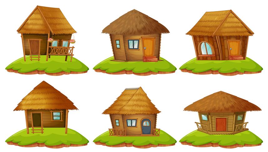 Different designs of wooden cottages vector