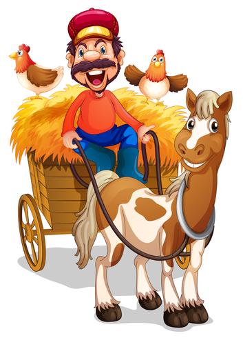 A farmer riding horse cart vector