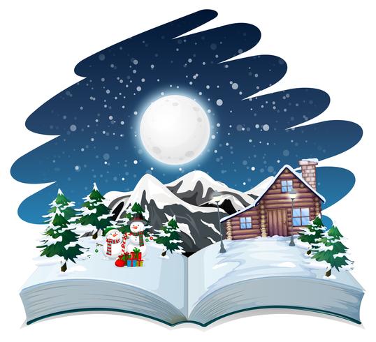 Libro abierto tema de invierno al aire libre vector