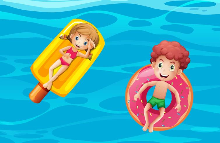 Children on pool floats