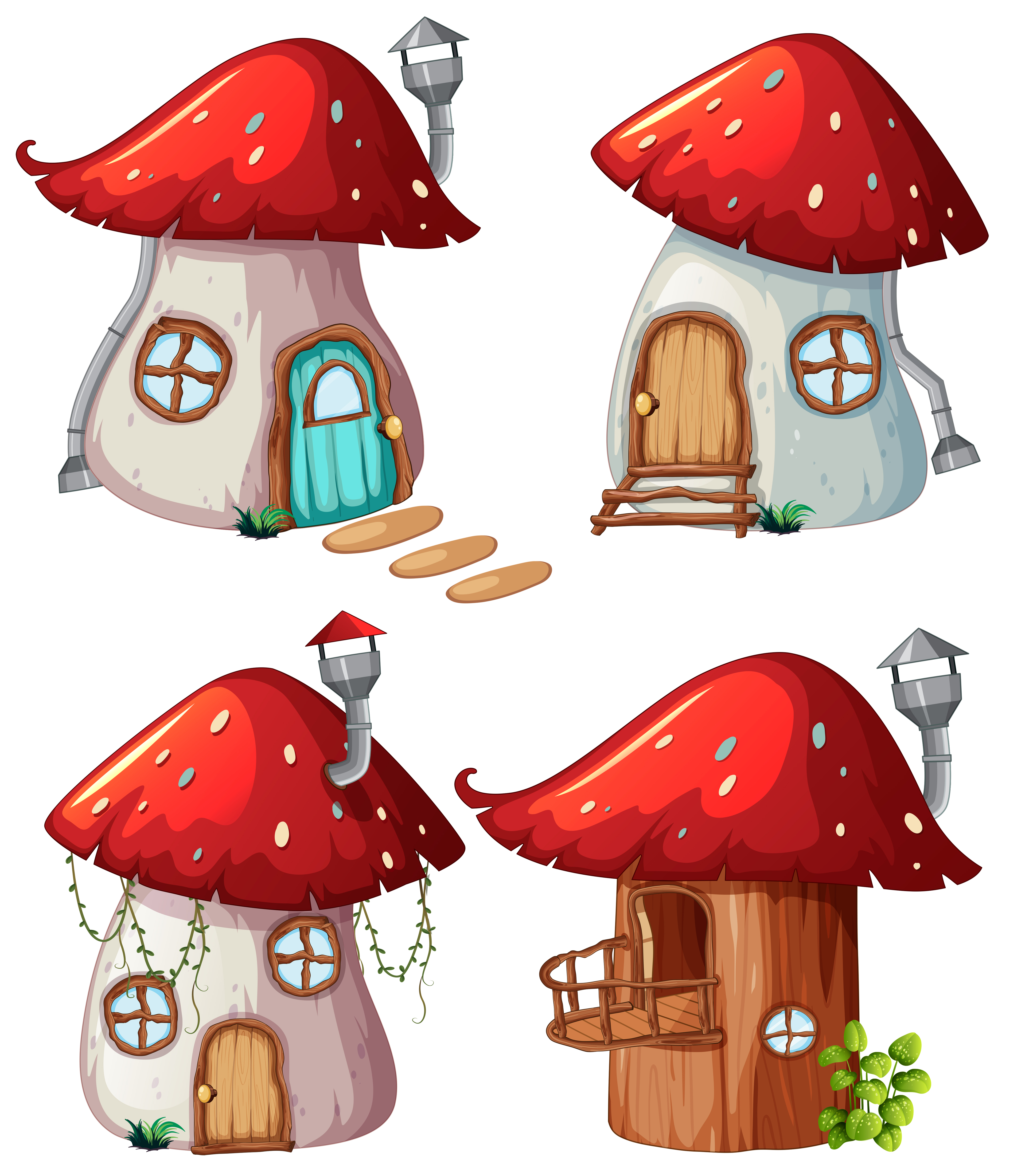 Set of mushroom house 373618 Vector Art at Vecteezy