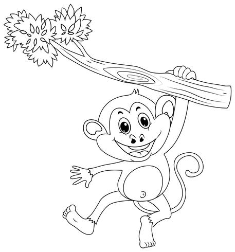 Animal outline for monkey on branch vector