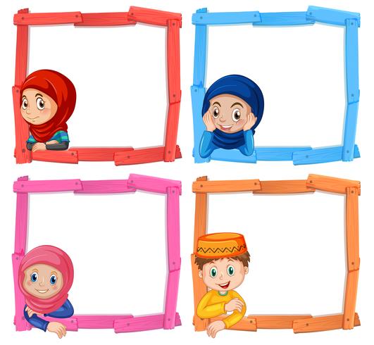 A set of muslim children frame vector