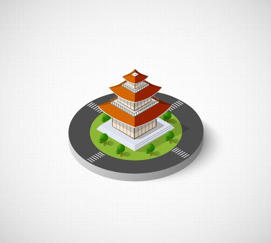 Chinese pagoda building house buddhist art of vector