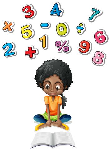 Niña, estudiar matemáticas vector