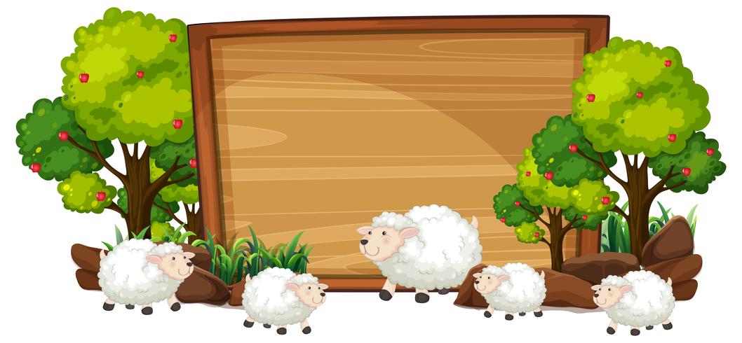 Sheep on the wooden banner vector